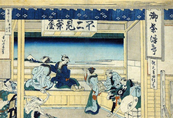 Katsushika Hokusai, Yoshida on the Tokaido Highway, c.1830 (woodblock print)