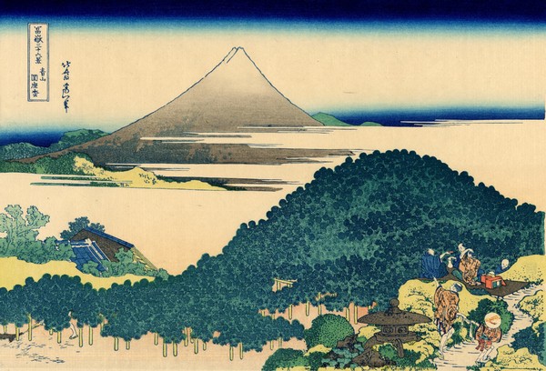 Katsushika Hokusai, Cushion pine at Aoyama, Edo, c.1830 (woodblock print)