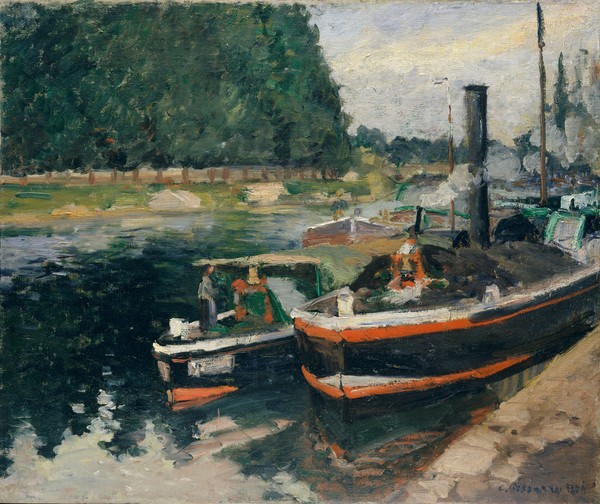 Camille Pissarro, Barges at Pontoise, 1876 (oil on canvas)