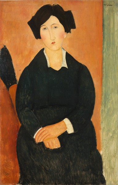 Amedeo Modigliani, The Italian Woman, 1917 (oil on canvas) (Portrait,Italienerin, Sitzende, Frau,  Expressionismus, klassische Moderne, Malerei, Wohnzimmer, Treppenhaus, Wunschgröße, bunt)