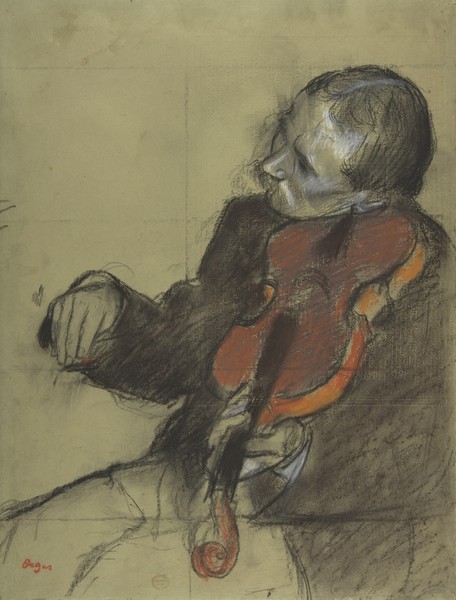 Edgar Degas, Violinist, Study for ""The Dance Lesson"", 1878-79 (pastel and charcoal on green wove paper)""