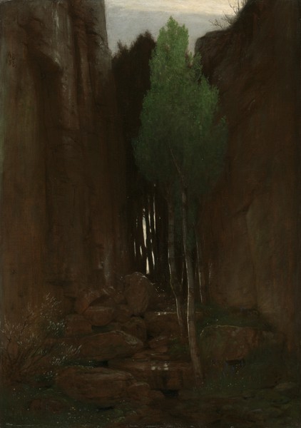 Arnold Bocklin, Spring in a Narrow Gorge, 1881 (oil on canvas) (Quelle, Felsen, Felsenenge, Schlucht, plätschern, Symbolismus, Wunschgröße, Klassiker, Wohnzimmer, bunt)