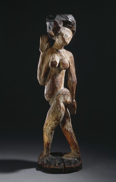 Ernst Ludwig Kirchner, Dancer with necklace, 1910 (painted wood) (Frau, Schnitzerei, Holz, nackt, Halskette, Expressionismus, Skulptur, Klassische Moderne, Wohnzimmer, Wunschgröße, bunt)