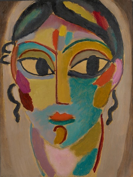 Alexej von Jawlensky, Mystical Head: Head of a Girl, 1918 (oil on cardboard) (Gesicht, Kopf, abstrahiert, geometrisch, Klassische Moderne, Blauer Reiter, Büro, Treppenhaus, Wohnzimmer, Wunschgröße, bunt)