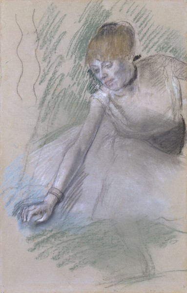 Edgar Degas, Dancer, 1880-85 (pastel on paper, laid down on board) (Ballett, Tänzerin, Tanzübungen, Tutu, Tüll, Impressionismus, Zeichnung, Kreide, Klassiker, Treppenhaus, Wohnzimmer, bunt)
