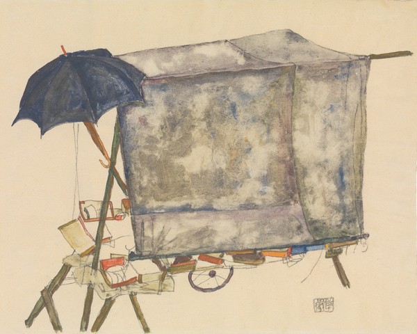 Egon Schiele, Street Cart, 1914 (w/c, gouache, and graphite on paper)