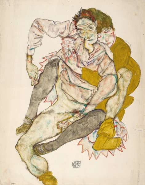 Egon Schiele, Seated Couple, 1915 (mixed media)