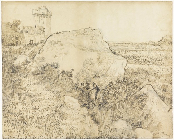 Vincent van Gogh, Landscape at Montmajour Abbey in Arles, 1888 (pen on paper)