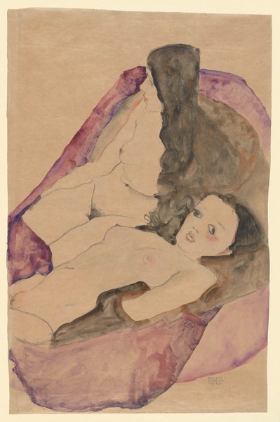 Egon Schiele, Two Reclining Nudes, 1911 (watercolour and graphite on paper)