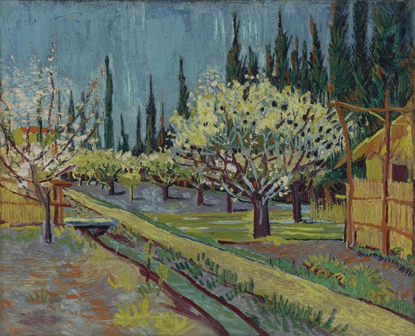 Vincent van Gogh, Orchard Bordered by Cypresses, 1888 (oil on canvas)