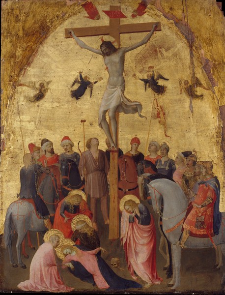 Fra Angelico, The Crucifixion, c.1420-23 (tempera on wood) (Kreuzigung, Jesus, Berg Golgatha, Menschenmenge, Engel, Altarbild, Wunschgröße,  Wohnzimmer, religiös, christlich, Frührenaissance, Wunschgröße, bunt)