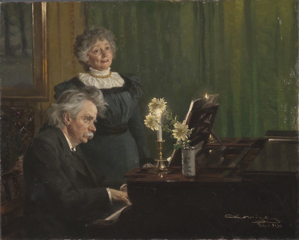 Peder Severin Kroyer, Edvard Grieg and Nina Grieg, 1898 (oil on wood) (Wunschgröße, Klassiker, Malerei, Musiker, Ehepaar, Portraits, Klavier, Persönlichkeiten, Musikzimmer, Wohnzimmer, Wunschgröße, bunt)