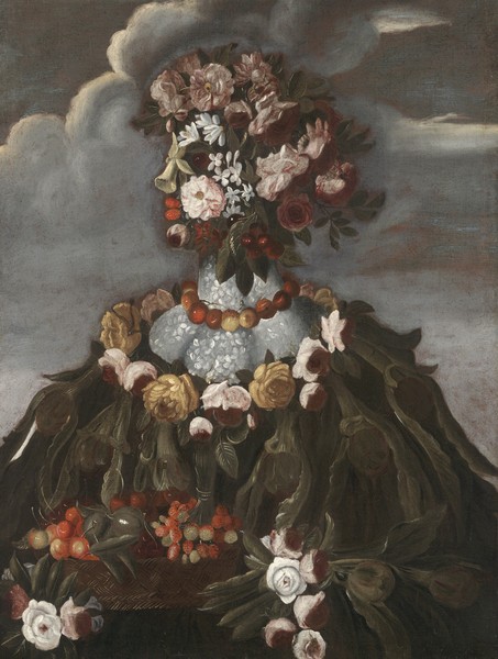 Giuseppe Arcimboldo, Spring, c.1580-1600 (oil on canvas) (Wunschgröße, Gesicht, Portrait, Büste, Blumen, Blüten, Blätter, floral, Frühling, Jahreszeit, Personifizierung, bizarr, Manierismus, Allegorie, Figurativ, Klassiker, Wohnzimmer, Esszimmer, bunt)