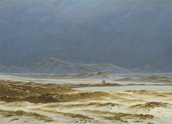 Caspar David Friedrich, Northern Landscape, Spring, c.1825 (oil on canvas) (Landschaft, Berge, karg, öde, Schnee,  Romantik, Malerei, Klassiker, Wohnzimmer, Wunschgröße, bunt)