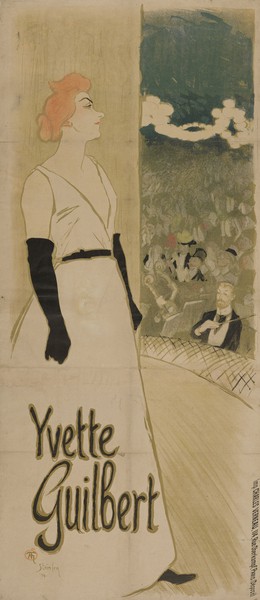 Théophile-Alexandre Steinlen, Yvette Guilbert, 1894 (colour lithograph) (Art Nouveau, Jugendstil, Sängerin, Französin, Bühne, Auftritt, Wohnzimmer, Treppenhaus, Wunschgröße, bunt)
