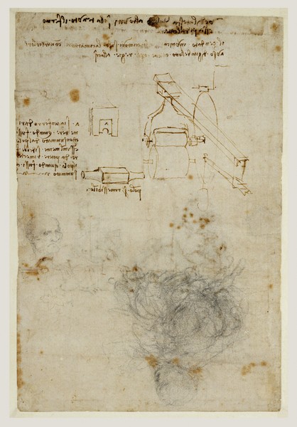 Leonardo da Vinci, Head of an Old Man and Studies of Machinery, c.1503-06 (black chalk, pen and brown ink)