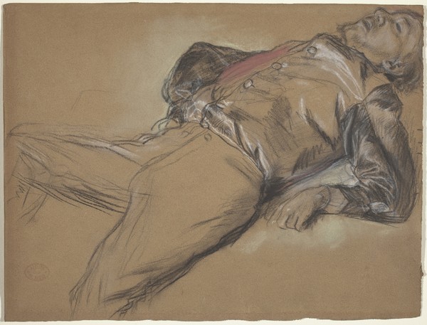 Edgar Degas, Fallen Jockey, c.1866 (black chalk and pastel on brown wove paper)