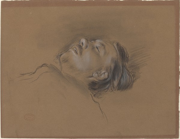 Edgar Degas, Head of the Fallen Jockey, c.1866 (black chalk heightened with white on brown paper)