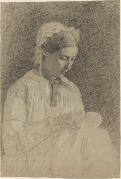 Edgar Degas, Woman Embroidering, 1855-1860 (black chalk and graphite heightened with white on wove paper)