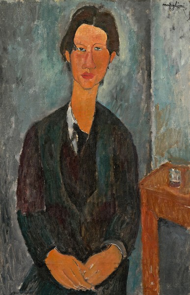 Amedeo Modigliani, Chaim Soutine, 1917 (oil on canvas) (Portrait, junger Mann, sitzend, Künstlerportrait, Maler, Franzose, Expressionismus, klassische Moderne, Malerei, Wohnzimmer, Treppenhaus, Wunschgröße, bunt)