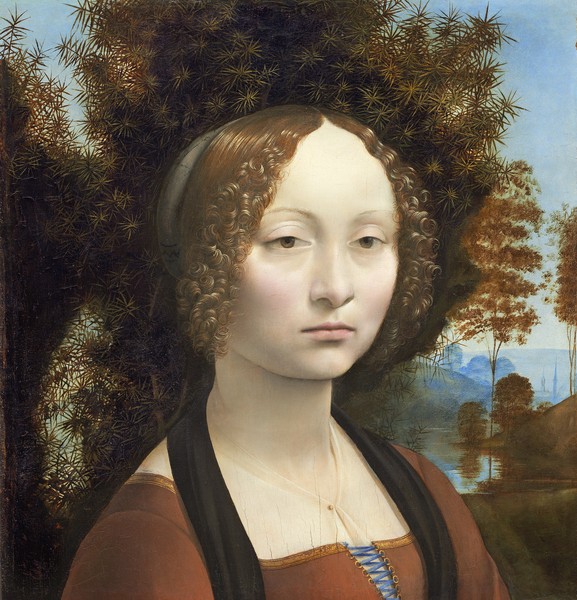 Leonardo da Vinci, Ginevra de' Benci, c. 1474- 78 (oil on panel)