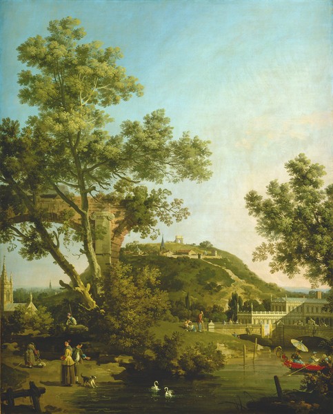 Canaletto, English Landscape Capriccio with a Palace, 1754 (oil on canvas)