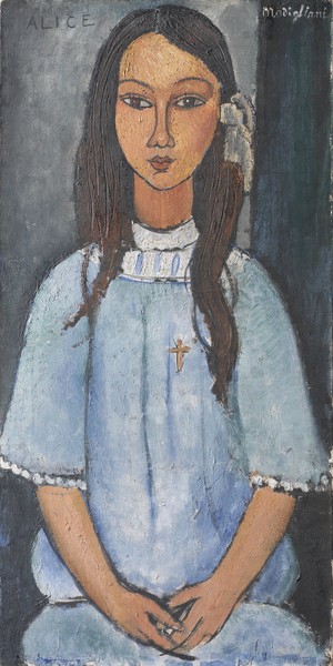 Amedeo Modigliani, Alice, c. 1918 (oil on canvas) (Portrait, Gesicht, Mädchen, junge Frau, Expressionismus, klassische Moderne, Malerei, Wohnzimmer, Treppenhaus, Wunschgröße, bunt)