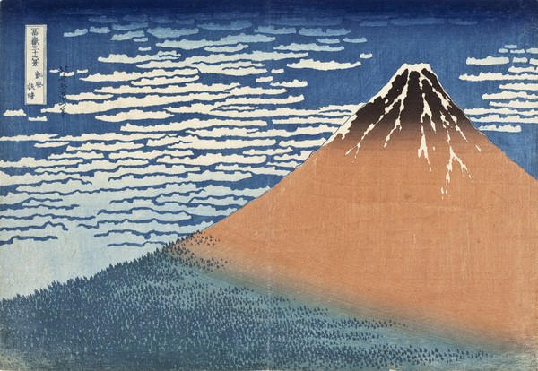 Katsushika Hokusai, Mount Fuji in Clear Weather (also known as Red Fuji), c.1830 (woodblock print)