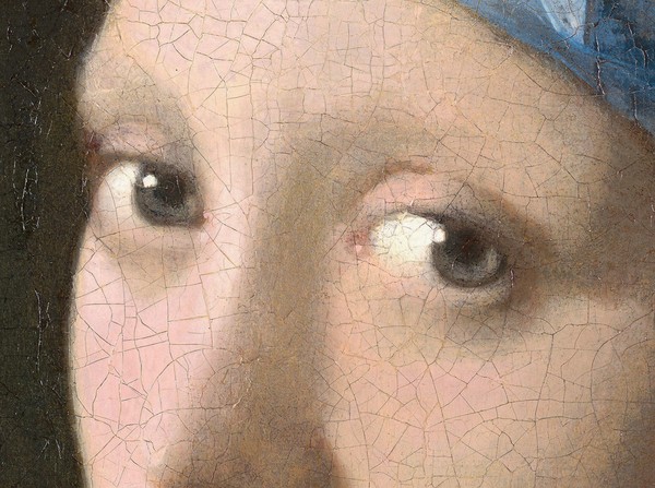 Jan Vermeer, Girl with a Pearl Earring, c.1665-6 (oil on canvas) (detail of 1109249) (Malerei, Portrait, Mädchen mit den Perlohrringen, Barock, goldenes Zeitalter, klassische Malerei, Wohnzimmer, Schlafzimmer, Dtail, bunt)