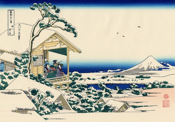 Katsushika Hokusai, Tea house at Koishikawa, the morning after a snowfall, c.1830 (woodblock print)