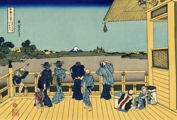 Katsushika Hokusai, Sazai hall - 500 Rakan temples, c.1830 (woodblock print)