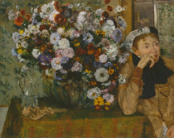 Edgar Degas, A Woman Seated beside a Vase of Flowers, 1865 (oil on canvas)