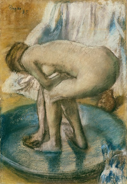 Edgar Degas, Woman Bathing in a Shallow Tub, 1885 (Charcoal and pastel on light green wove paper laid on silk bolting)