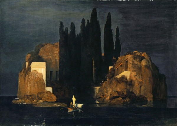 Arnold Bocklin, The Isle of the Dead, 1880 (oil on canvas) (Toteninsel, Friedhof, Fähre, Fährmann, Felsen, Zypressen, mystisch, düster, Symbolismus, Wunschgröße, Klassiker, Wohnzimmer, bunt)