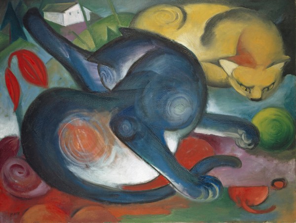 Franz Marc, Two Cats, Blue and Yellow, 1912 (oil on canvas)