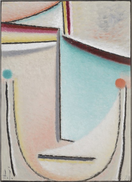 Alexej von Jawlensky, Abstract Head: Pink-Light Blue, 1929 (oil on cardboard) (Gesicht, Kopf, abstrahiert, geometrisch, Klassische Moderne, Blauer Reiter, Büro, Treppenhaus, Wohnzimmer, Wunschgröße, bunt)