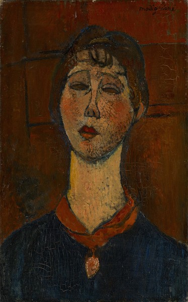 Amedeo Modigliani, Portrait of Madame Dorival, c.1916 (oil on canvas) (Portrait, Gesicht, Bildnis, Frau,  Expressionismus, klassische Moderne, Malerei, Wohnzimmer, Treppenhaus, Wunschgröße, bunt)