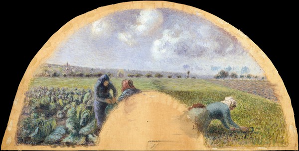 Camille Pissarro, Fan Mount: The Cabbage Gatherers, c.1878-79 (gouache on silk)