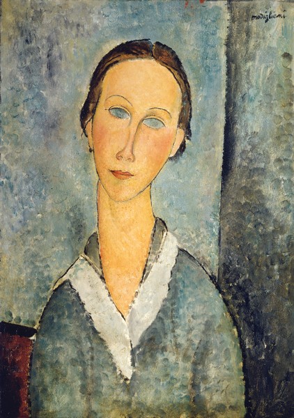 Amedeo Modigliani, Girl in a Sailor's Blouse, 1918 (oil on canvas) (Portrait, Gesicht, junge Frau, Matrosenbluse, Expressionismus, klassische Moderne, Malerei, Wohnzimmer, Treppenhaus, Wunschgröße, bunt)
