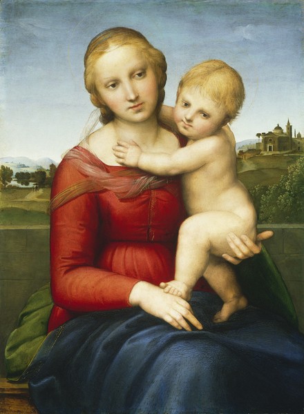 Raphael, The Small Cowper Madonna, c.1505 (oil on panel) (Madonna, Maria, Kind, Mutterliebe, Jesus, Religion, christlich, Renaissance, Malerei, Klassiker, Wunschgröße, Wohnzimmer, Schlafzimmer, bunt)