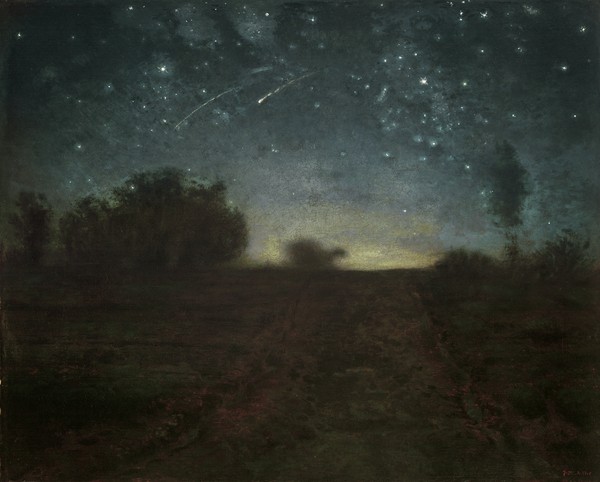 Jean-Francois Millet, Starry Night, c.1850-65 (oil on canvas) (Landschaft, Nachtszene, Sternenhimmel, mystisch, Realismus, Malerei, Wohnzimmer, Klassiker, Wunschgröße, bunt)