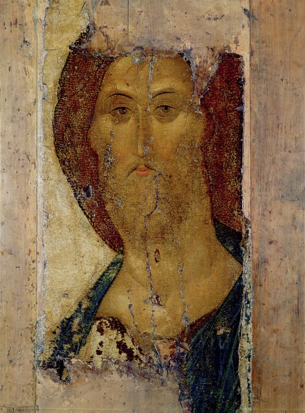 Andrei Rublev, Redeemer, 1420 (tempera on panel) (Ikone, 14. Jahrhundert, Christus, Erlöser, Portrait, Gesicht, Klassiker, russisch, Ikonenmalerei, Schlafzimmer, Wohnzimmer,  Wunschgröße, gold/bunt)