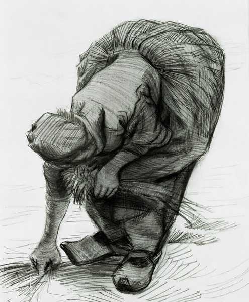 Vincent van Gogh, Peasant Woman Gleaning, 1885 (black chalk on paper)