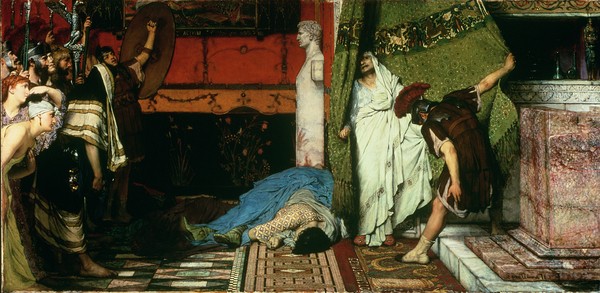 Lawrence Alma-Tadema, A Roman Emperor, AD 41 - Claudius, 1881 (oil on canvas) (Römischer Herrscher, Mord, Drama, antikisierend,  Akademischer Realismus,  Malerei, Wunschgröße, Wohnzimmer, bunt)