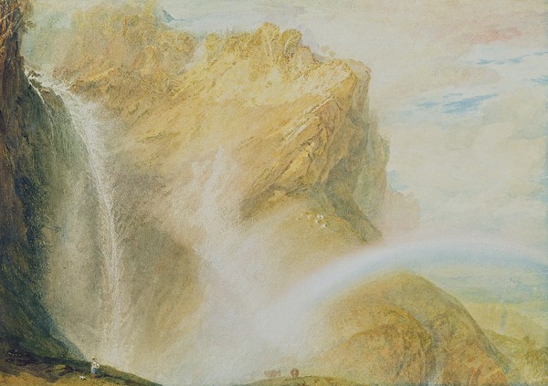 Joseph Mallord William Turner, Upper Falls of the Reichenbach (w/c on paper) (Wasserfall, Felsen, Schweiz,  Romantik, Malerei, Klassiker, Wohnzimmer, Wunschgröße, bunt)