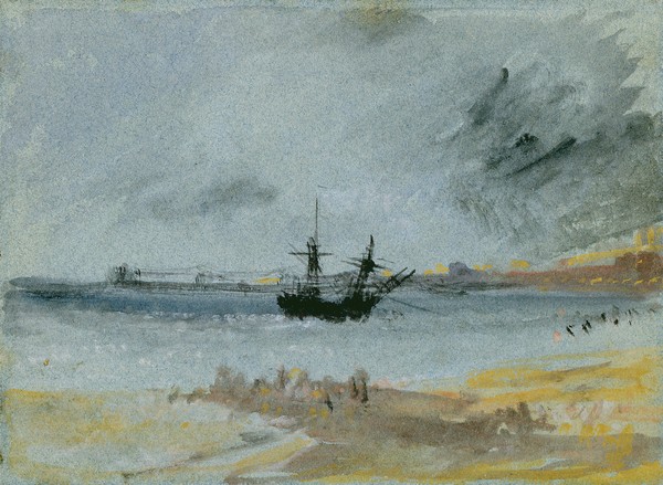 Joseph Mallord William Turner, Ship Aground, Brighton, 1830 (black ink, w/c & bodycolour on paper)