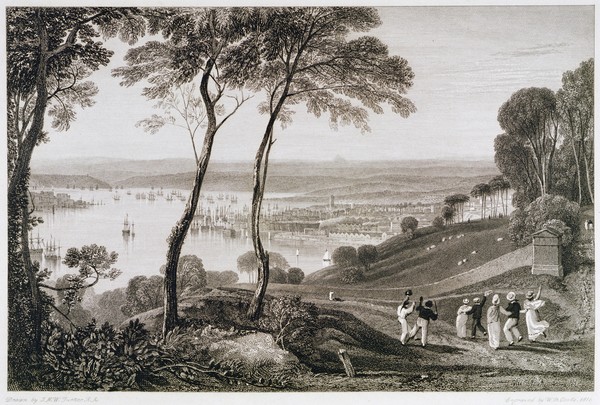 Joseph Mallord William Turner, Plymouth Dock from Mount Edgecombe, from 'Cooke's Picturesque Views of the Southern Coast of England' engraved by William Bernard Cooke (1778-1855) 1814-26 (etching)