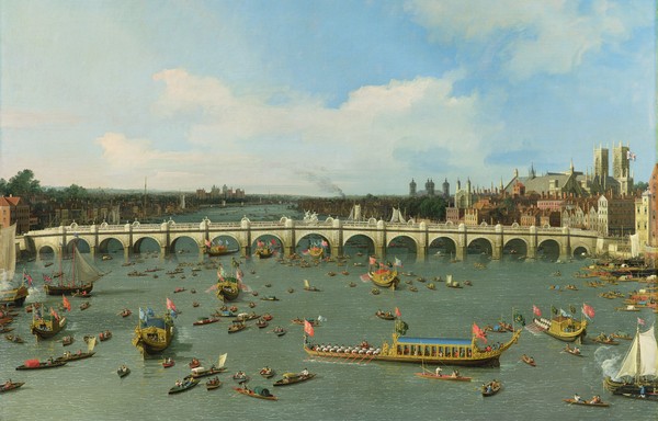 Canaletto, Westminster Bridge, London, With the Lord Mayor's Procession on the Thames (oil on canvas) (detail of 118509)