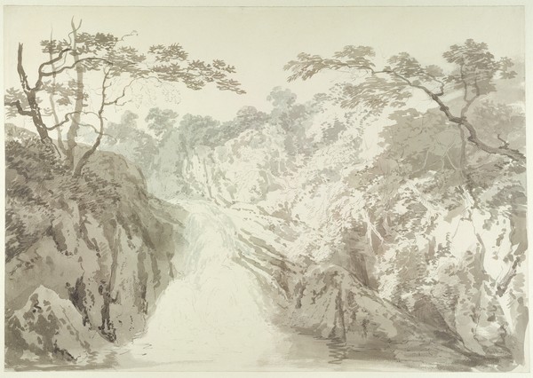 Joseph Mallord William Turner, Landscape with Waterfall, c.1796 (graphite and wash on paper)