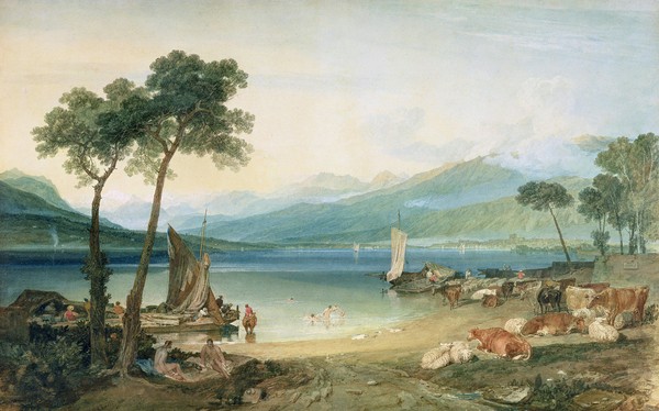 Joseph Mallord William Turner, Lake Geneva and Mont Blanc, 1802-5 (w/c with scraping out, pen and ink on wove paper)